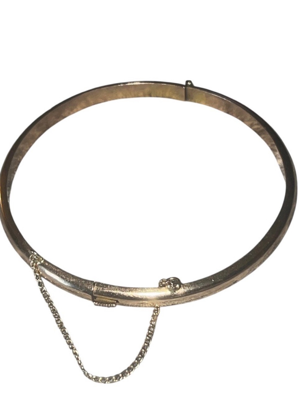 14k Rose Solid Gold Bangle Bracelet With Safety Chain 8.6g